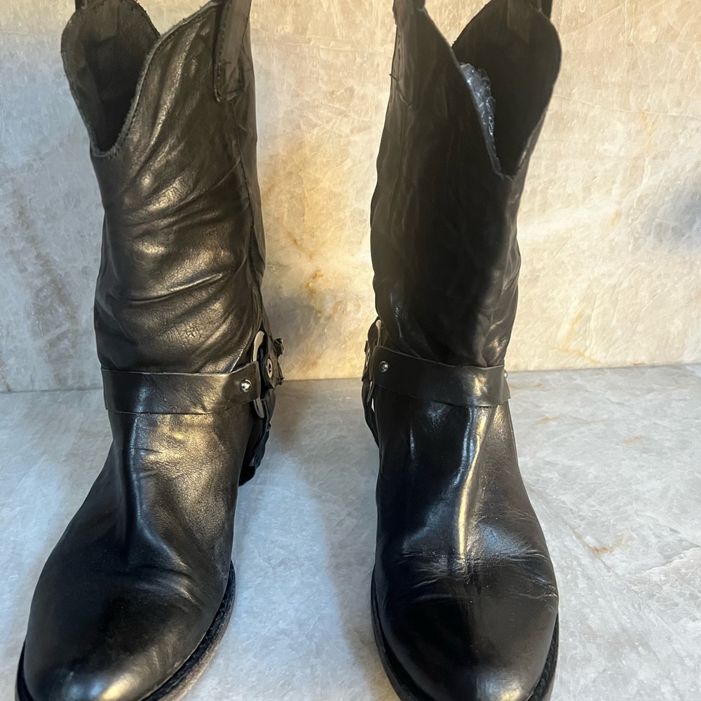 Black Leather Cowboy Boots